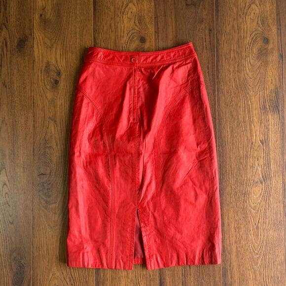 Vintage Pelle Cuir Red Leather Pencil Skirt 8 - Picture 3 of 3